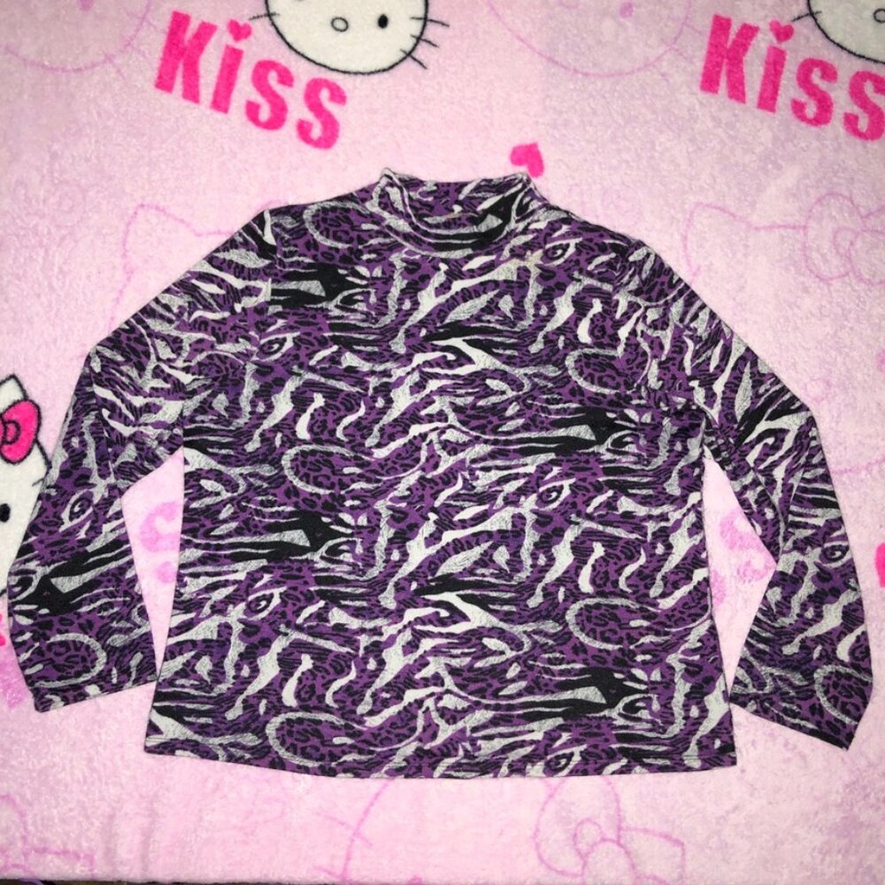 y2k abstract animal printed mock neck top